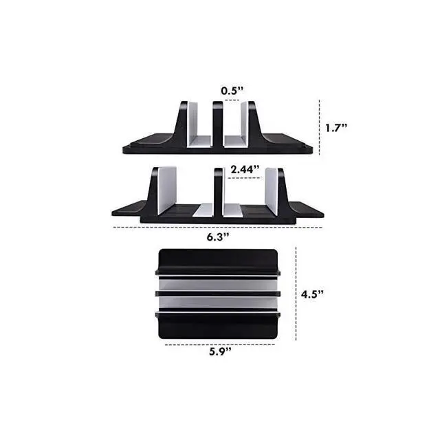 Alt view image 5 of 6 - Vertical Laptop Stand Desktop Aluminum MacBook Stand with Adjustable Dock Size Compatible with MacBook Notebooks Surface Chromebook and Gaming Laptops Double Slots Black