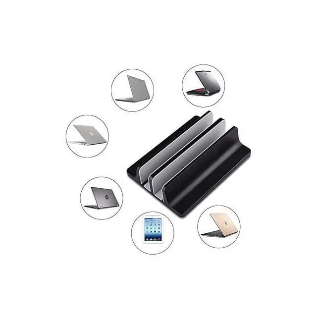 Alt view image 6 of 6 - Vertical Laptop Stand Desktop Aluminum MacBook Stand with Adjustable Dock Size Compatible with MacBook Notebooks Surface Chromebook and Gaming Laptops Double Slots Black