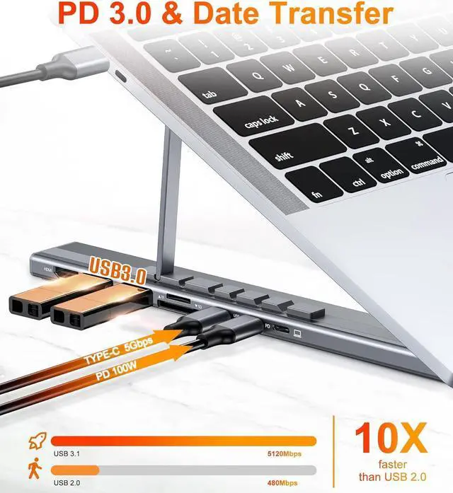 Alt view image 10 of 14 - USB C Laptop Docking Station Stand, USB C Dock Tablet Stand, 7 in 1 USB C Hub with 4K HDMI, 2 USB 3.1, PD 100W, Universal Docking Station for MacBook Pro/Air//HP/Surface/Lenovo, Plug and Play