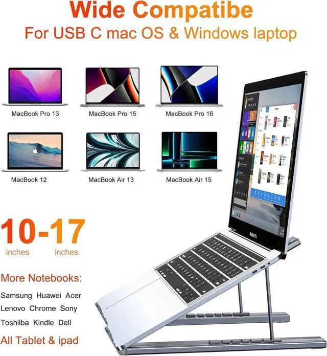Alt view image 12 of 14 - USB C Laptop Docking Station Stand, USB C Dock Tablet Stand, 7 in 1 USB C Hub with 4K HDMI, 2 USB 3.1, PD 100W, Universal Docking Station for MacBook Pro/Air//HP/Surface/Lenovo, Plug and Play