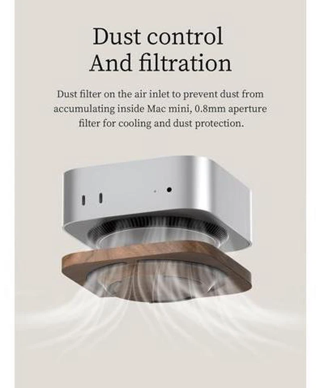 Alt view image 3 of 7 - Deuninker Mac mini Stand, Black Walnut Desktop Stand Dustproof Laptop Holder Cooling Heat Disspation Mount for Mac mini M4 Pro 2024 (MMP04)