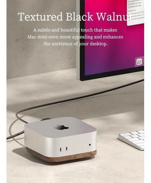 Alt view image 4 of 7 - Deuninker Mac mini Stand, Black Walnut Desktop Stand Dustproof Laptop Holder Cooling Heat Disspation Mount for Mac mini M4 Pro 2024 (MMP04)