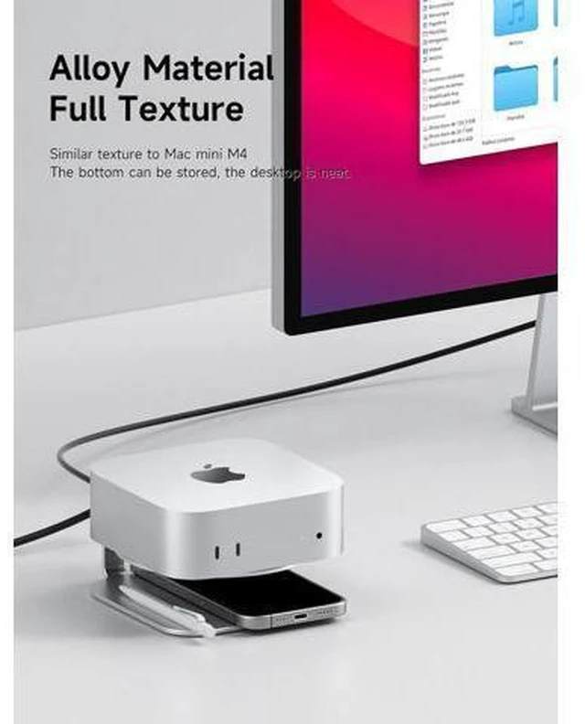 Alt view image 4 of 7 - Deuninker Mac mini M4 Stand Storage Holder Aluminum Dock Heat Dissipation Bracket Cooling Mount Accessories for Mac mini M4 Pro