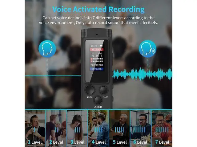 Alt view image 3 of 5 - Ecocleanpath 64GB Voice Activated Recorder with Playback, USB Rechargeable, Variable Speed, MP3/WAV, Black