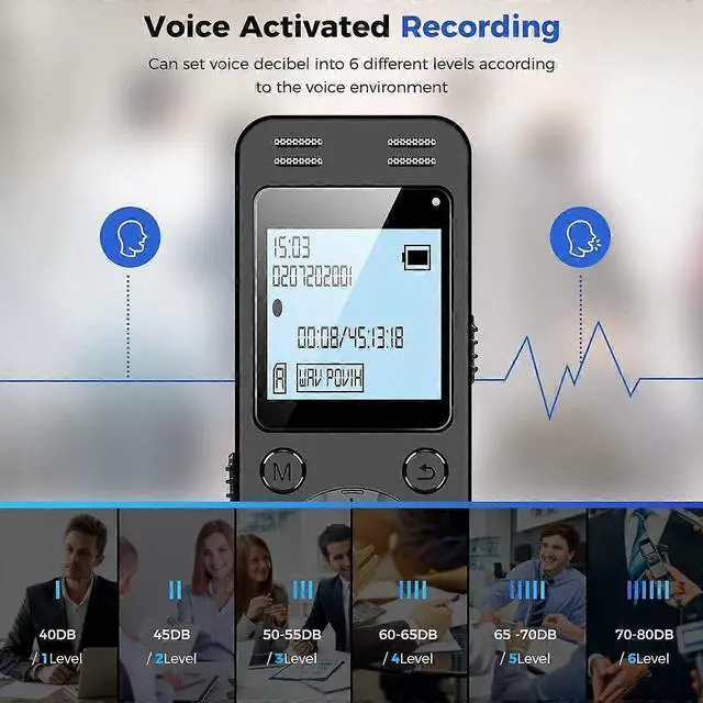 Alt view image 4 of 5 - Deuninker 32GB Digital Voice Recorder with Noise Cancelling - V618 Black for Lectures & Meetings