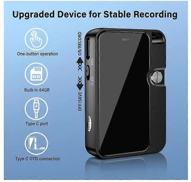 Alt view image 2 of 5 - Deuninker 64GB Mini Magnetic Voice Recorder with OTG, 45H Battery & Noise Reduction for Lectures/Meetings
