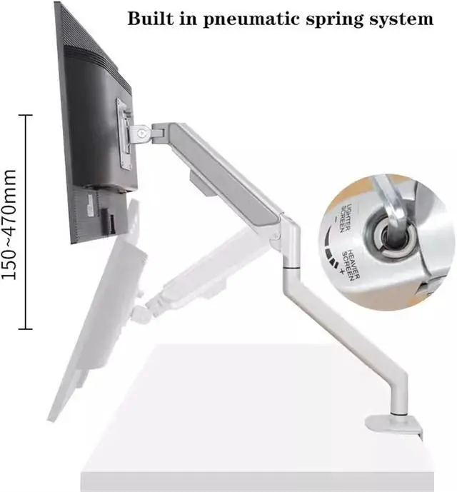Alt view image 4 of 7 - Monitor Stand Single Monitor Arm, Gas Spring Single Monitor Mount up to 32" and 19.8 lbs, Adjustable Aluminum Monitor Arm Desk Mount with C-Clamp (Silver)