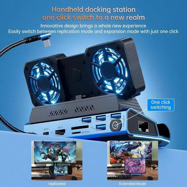 Alt view image 13 of 14 - Docking Staion for Steam Deck/ROG Ally/Legion Go,14 in 1 Double Fan Steam Deck Dock M.2 NVMe Expansion Slot. 1000Mbps Ethernet,3.0 PD100W Charging, HD 2.0 4K@60Hz. 4 USB Port. Slot Steam Deck Dock.