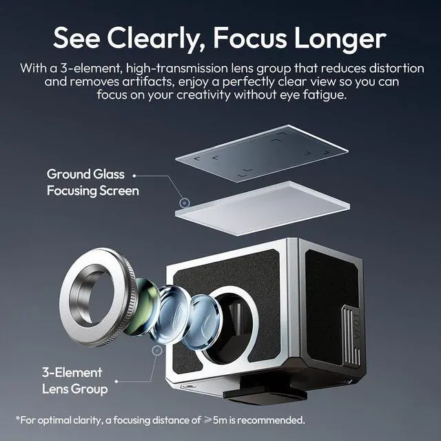Alt view image 2 of 7 - Deuninker VF01 28mm Optical Waist-Level Viewfinder w Switchable 35/50 Framelines, 3-Group High-Clarity Lens, Magnetic Flip Hood, Universal Cold Shoe Mount, Retro Aluminum & Leather Design(Silver)