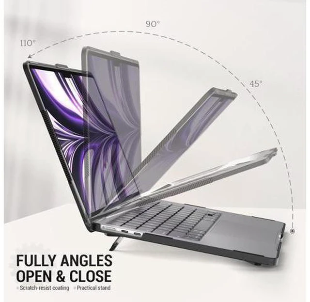 Alt view image 3 of 7 - Deuninker Case for MacBook Air 13.6 inch, Shock-Absorbing Protection with Folding Stand &Mouse Pad Case for MacBook Air 13.6 inch, Black