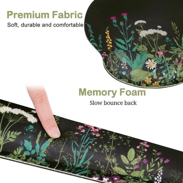 Alt view image 3 of 7 - Ergonomic Mouse Pad with Wrist Rest and Keyboard Wrist Rest Memory Foam Wrist Rest for Computer Keyboard Easy Typing Pain Relief Mouse Pad Wrist Support for Gaming Office Laptop Black Flower