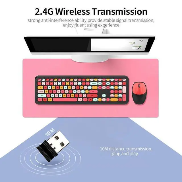 Alt view image 3 of 7 - Mofii 666 Keyboard Mouse Combo Wireless 2.4G Mixed Color 110 Key Keyboard Mouse Set with Round Punk Keycaps for Girl Black Blue