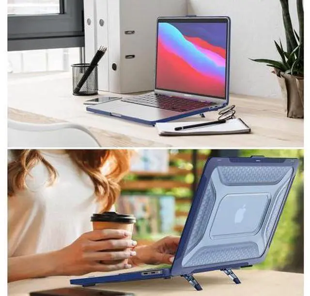 Alt view image 6 of 7 - Deuninker Case for MacBook Pro 14 inch, Shock-Absorbing Protection with Folding Stand &Mouse Pad Case for MacBook Pro 14 inch, Blue