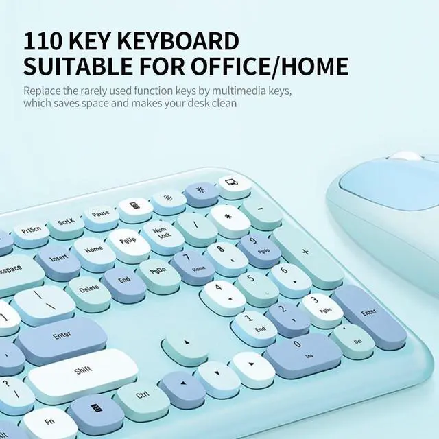 Alt view image 6 of 7 - Mofii 666 Keyboard Mouse Combo Wireless 2.4G Mixed Color 110 Key Keyboard Mouse Set with Round Punk Keycaps for Girl Black Blue
