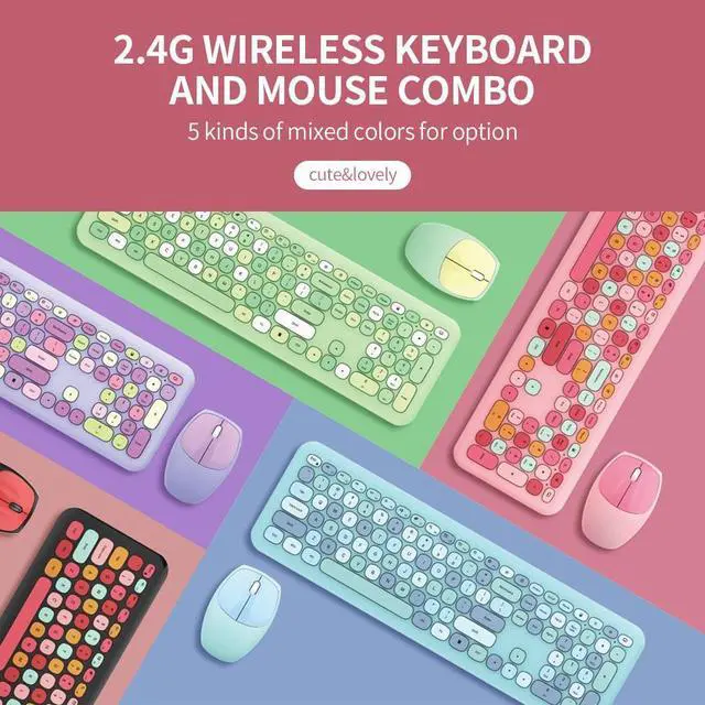 Alt view image 5 of 7 - Mofii 666 Keyboard Mouse Combo Wireless 2.4G Mixed Color 110 Key Keyboard Mouse Set with Round Punk Keycaps for Girl Black Blue