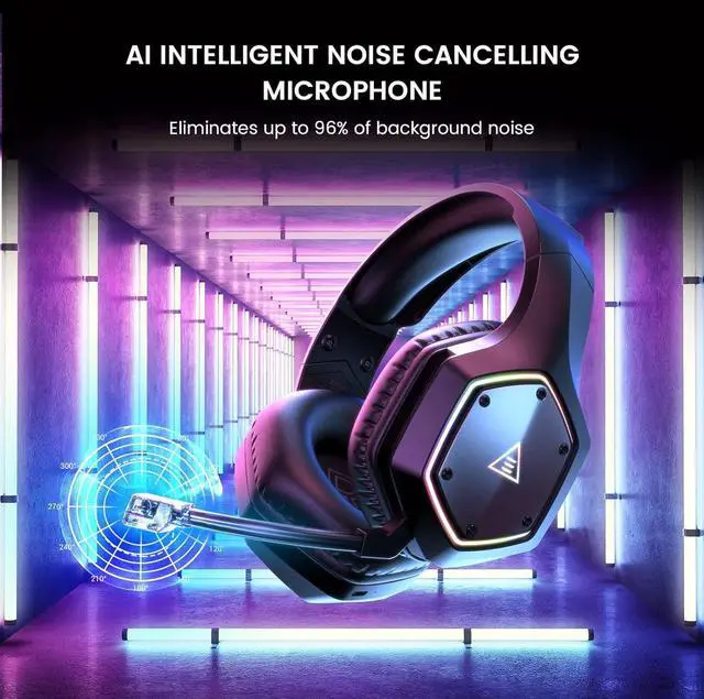 Alt view image 3 of 5 - EKSA Wireless Headset for PC PS4 PS5 Computer - 7.1 Surround Sound, AI Intelligent Noise Cancelling Microphone(ENC), Low Latency 2.4G USB Dongle, 36 Hour Battery, Game/Music Mode, RG (E1000WT-NEW-BLK)
