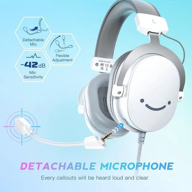 Alt view image 5 of 7 - DeuninkerUSB PC Gaming Headset with 3.5mm Audio Jack, Detachable Microphone, 7.1 Surround Sound, Volume Control, Streaming Over-Ear Wired Headphones for Computer, PS5, Controller, Xbox-H9 White