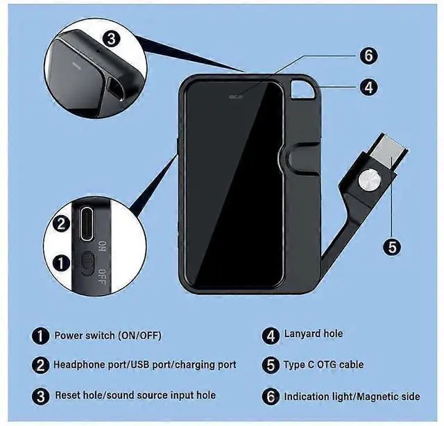 Alt view image 4 of 5 - Deuninker 64GB Mini Magnetic Voice Recorder with OTG, 45H Battery & Noise Reduction for Lectures/Meetings