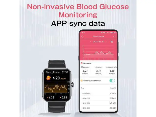 Alt view image 2 of 7 - Smart Watch Blood Glucose, Smartwatch for Men Women Fitness Activity Tracker IP67 Waterproof, Heart Rate Sleep Monitor, Pedometer, Blood Sugar Oxygen Tracking Smart Watches for Android iOS, 2023