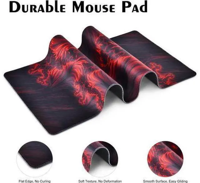 Alt view image 2 of 6 - Gaming Mouse Pad Red Large Mouse Pad 31.5×15.75In Large Gaming Mouse Pads Long Big Mouse Pad XL Mouse Mat with Non-Slip Base Extended Keyboard Mousepad Flame Pattern (Black Red)