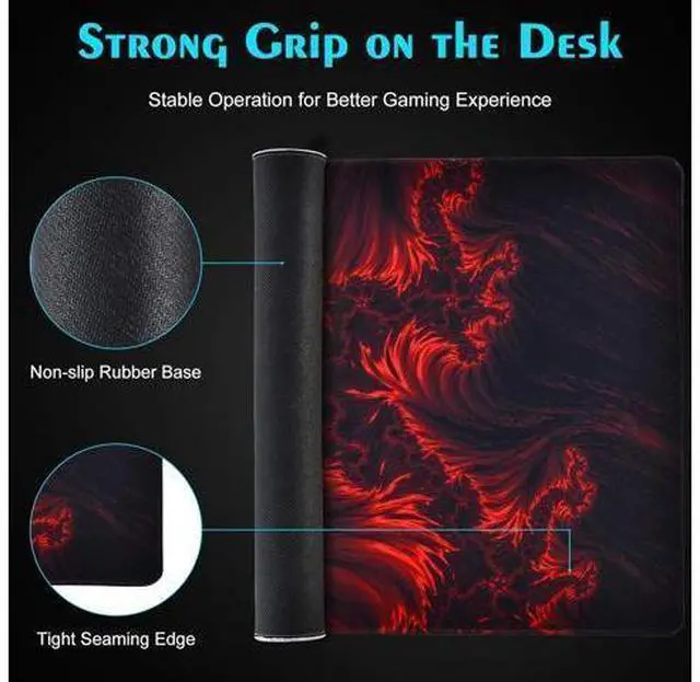 Alt view image 3 of 6 - Gaming Mouse Pad Red Large Mouse Pad 31.5×15.75In Large Gaming Mouse Pads Long Big Mouse Pad XL Mouse Mat with Non-Slip Base Extended Keyboard Mousepad Flame Pattern (Black Red)