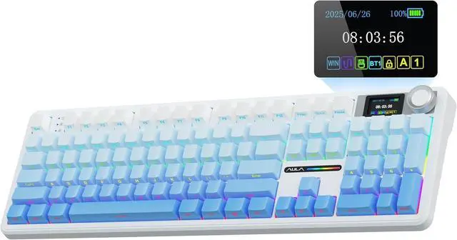 Alt view image 8 of 14 - AULA F108 PRO - Wireless Mechanical Keyboard with Screen&Knob,Hot Swappable Gaming Keyboard with 8000mAh Battery,Pre-lubed Switches,RGB Backlit,PBT Keycaps Creamy Sounding Computer Keyboards,104 Keys