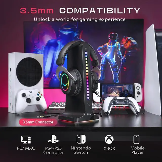 Alt view image 6 of 7 - DeuninkerRGB Gaming Headsets,Comfortable Over-Ear Headphones with Microphone,Wired Audio Jack Connection,Leather Passive-Noise-Cancelling Earcups,for PC PS4 PS5 Xbox Gamer Ampligame H3
