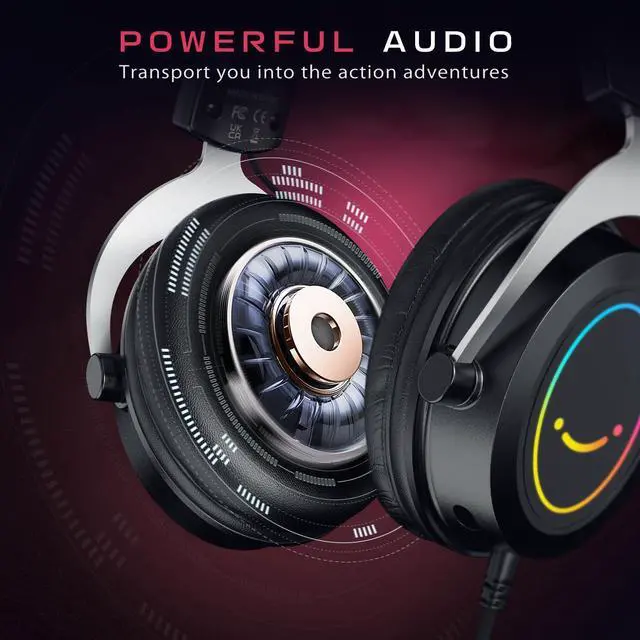 Alt view image 7 of 7 - DeuninkerRGB Gaming Headsets,Comfortable Over-Ear Headphones with Microphone,Wired Audio Jack Connection,Leather Passive-Noise-Cancelling Earcups,for PC PS4 PS5 Xbox Gamer Ampligame H3