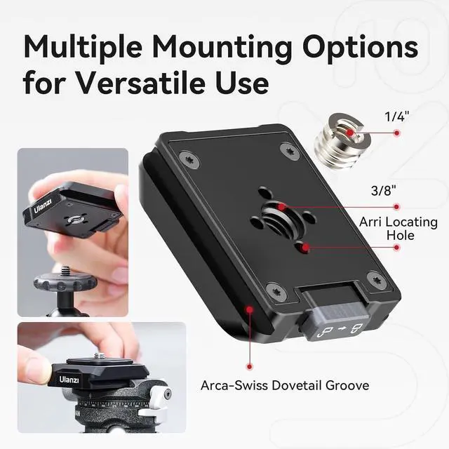 Alt view image 3 of 7 - Deuninker UKA02 Quick Release Plate w 1/4" Screw, Camera Tripod Mount Adapter, Anti- Loosening, Quick Release System QR Plate Compatible with UKA03/Arca Swiss (Only Plate)