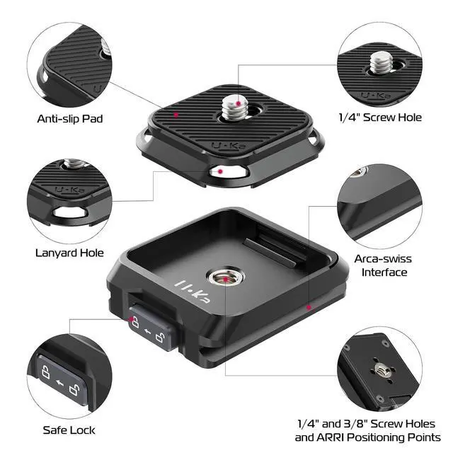 Alt view image 5 of 7 - Deuninker UKA02 Quick Release Plate w 1/4" Screw, Camera Tripod Mount Adapter, Anti- Loosening, Quick Release System QR Plate Compatible with UKA03/Arca Swiss (Only Plate)