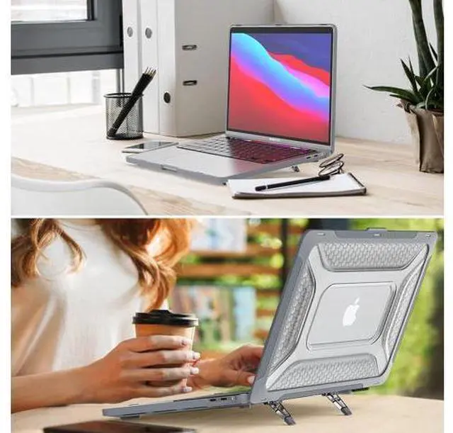 Alt view image 6 of 7 - Deuninker Case for MacBook Pro 14 inch, Shock-Absorbing Protection with Folding Stand &Mouse Pad Case for MacBook Pro 14 inch, Gray