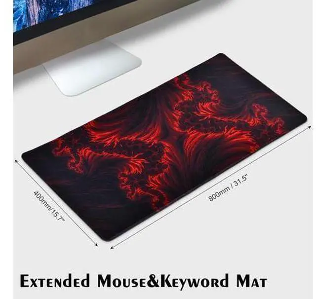 Alt view image 5 of 6 - Gaming Mouse Pad Red Large Mouse Pad 31.5×15.75In Large Gaming Mouse Pads Long Big Mouse Pad XL Mouse Mat with Non-Slip Base Extended Keyboard Mousepad Flame Pattern (Black Red)