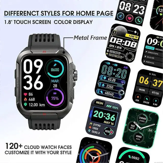 Alt view image 2 of 5 - Deuninker Smart Watch with Alexa, 1.8" Metal Frame, IP68 Waterproof, 100+ Sports Modes, Heart Rate & SpO2 Monitor