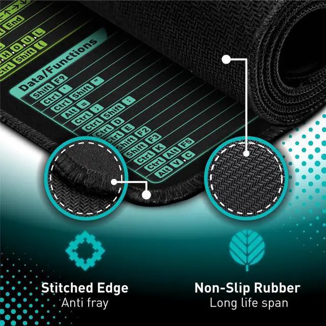 Alt view image 2 of 7 - Excel Shortcut Keys Mouse Pad - Extended Large XL Cheat Sheet Gaming Mousepad | PC Office Spreadsheet Keyboard Mat | Non-Slip Stitched Edge
