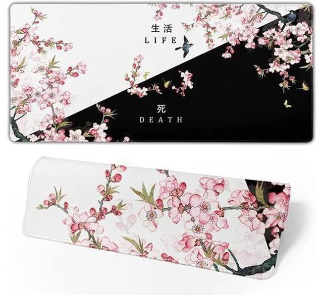 Alt view image 8 of 14 - Black and White Cherry Blossom Gaming Mouse Pad XLExtended Large Mouse Mat Desk Pad Japanese Pink Sakura Death Life Long Non Slip Rubber Base Mice Pad 31.5 X 11.8 Inch
