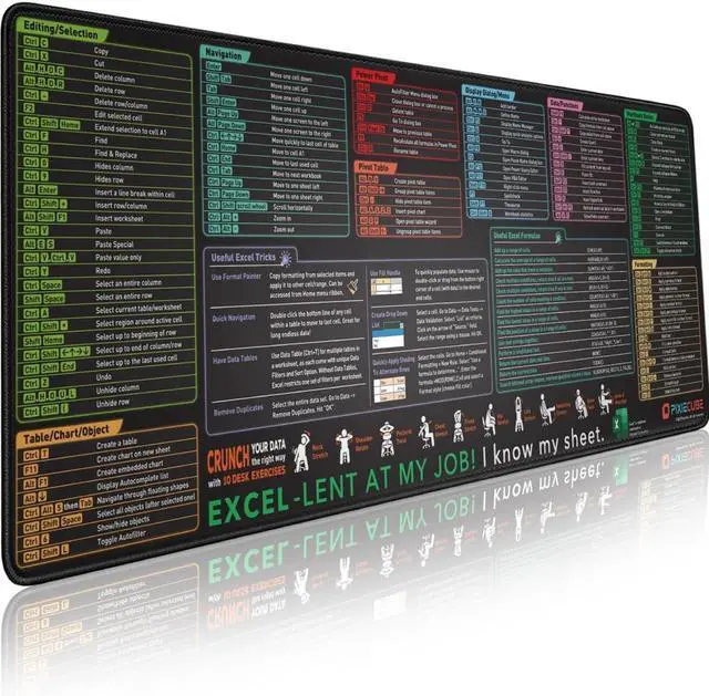 Main image of Excel Shortcut Keys Mouse Pad - Extended Large XL Cheat Sheet Gaming Mousepad | PC Office Spreadsheet Keyboard Mat | Non-Slip Stitched Edge