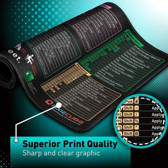 Alt view image 4 of 7 - Excel Shortcut Keys Mouse Pad - Extended Large XL Cheat Sheet Gaming Mousepad | PC Office Spreadsheet Keyboard Mat | Non-Slip Stitched Edge