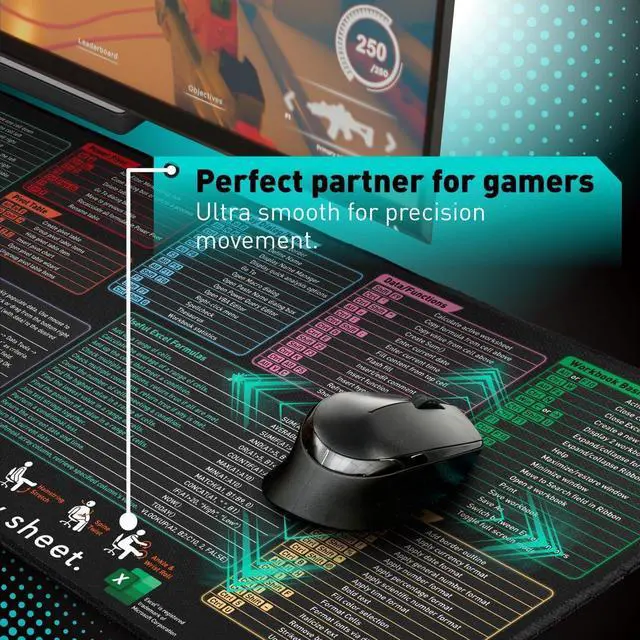 Alt view image 5 of 7 - Excel Shortcut Keys Mouse Pad - Extended Large XL Cheat Sheet Gaming Mousepad | PC Office Spreadsheet Keyboard Mat | Non-Slip Stitched Edge