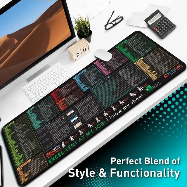 Alt view image 6 of 7 - Excel Shortcut Keys Mouse Pad - Extended Large XL Cheat Sheet Gaming Mousepad | PC Office Spreadsheet Keyboard Mat | Non-Slip Stitched Edge