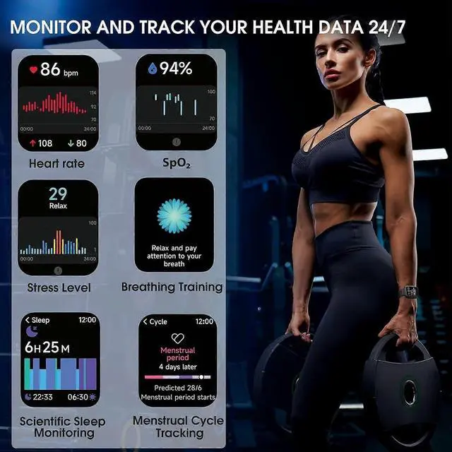 Alt view image 3 of 5 - Deuninker Smart Watch with Alexa, 1.8" Metal Frame, IP68 Waterproof, 100+ Sports Modes, Heart Rate & SpO2 Monitor