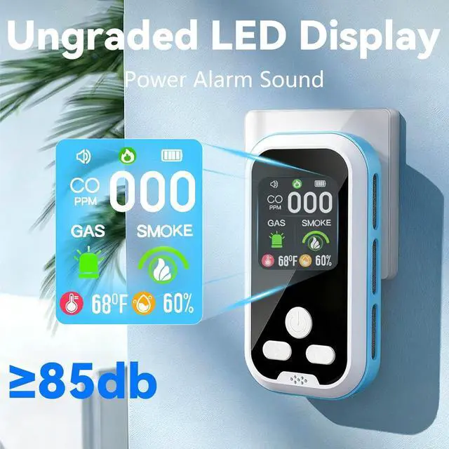 Alt view image 11 of 14 - 5 in1 Carbon Monoxide Detector Combo with HD Screen Monoxide Alarm, Detects CO, Natural Gas, Smoke, Temperature, and Humidity for Home, Apartment, Hotel, Camping RV Safety Gifts Idea