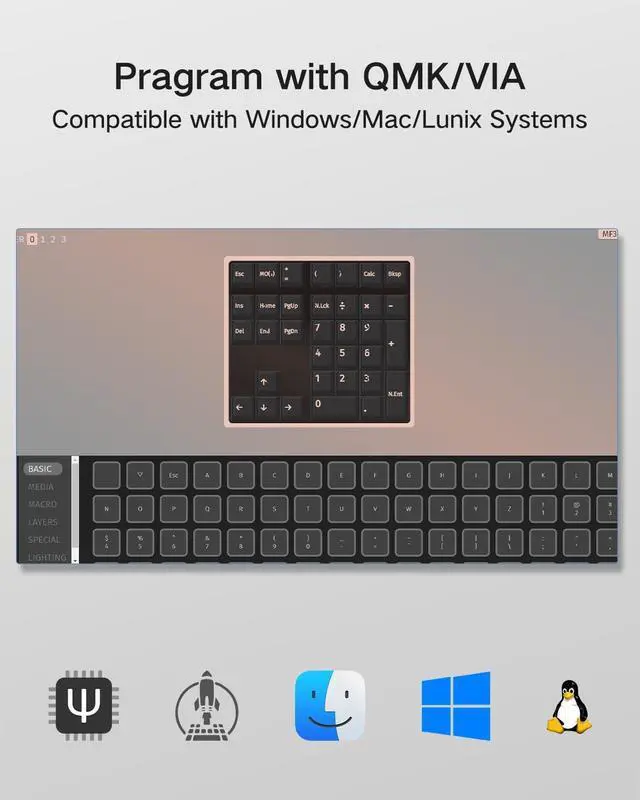 Alt view image 2 of 7 - MF34 Wired Mechanical Number Pad, QMK/VIA Programmable, 34 Keys Hot Swappable Numpad, Custom RGB Backlit with PBT Keycaps for Laptop, MacBook, PC Desktop, Compact Keyboards(Black, Linear Switch)