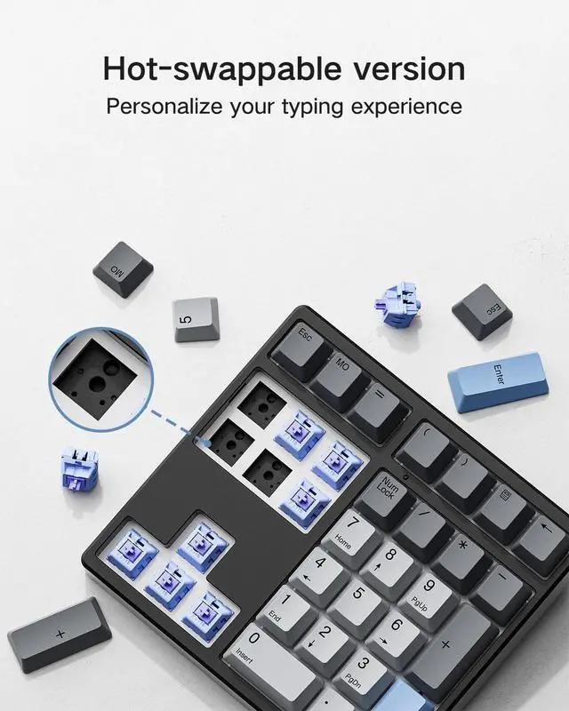 Alt view image 3 of 7 - MF34 Wired Mechanical Number Pad, QMK/VIA Programmable, 34 Keys Hot Swappable Numpad, Custom RGB Backlit with PBT Keycaps for Laptop, MacBook, PC Desktop, Compact Keyboards(Black, Linear Switch)