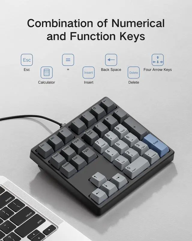 Alt view image 4 of 7 - MF34 Wired Mechanical Number Pad, QMK/VIA Programmable, 34 Keys Hot Swappable Numpad, Custom RGB Backlit with PBT Keycaps for Laptop, MacBook, PC Desktop, Compact Keyboards(Black, Linear Switch)