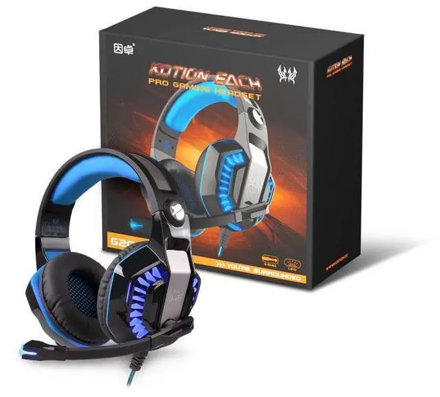 Alt view image 6 of 7 - KOTION EACH G2000 High Quality 50mm Drive Wired Game Headset with Microphone for PC PC Headphones Stereo Bass LED Light and Noise Isolation - Black/Blue