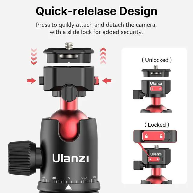 Alt view image 3 of 7 - Deuninker TT31 72.4" Claw Quick Release Aluminum Camera Tripod & Monopod, Panorama 360° Ball Head Detachable w 180°Revertible Legs, Up Load 8.82lb, for Sony/Canon/Nikon/Fujifilm and More