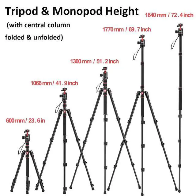 Alt view image 4 of 7 - Deuninker TT31 72.4" Claw Quick Release Aluminum Camera Tripod & Monopod, Panorama 360° Ball Head Detachable w 180°Revertible Legs, Up Load 8.82lb, for Sony/Canon/Nikon/Fujifilm and More