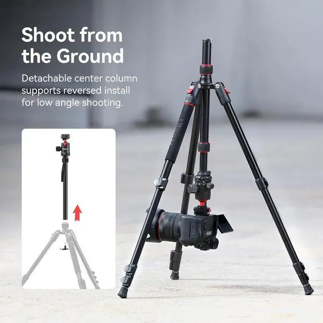 Alt view image 6 of 7 - Deuninker TT31 72.4" Claw Quick Release Aluminum Camera Tripod & Monopod, Panorama 360° Ball Head Detachable w 180°Revertible Legs, Up Load 8.82lb, for Sony/Canon/Nikon/Fujifilm and More