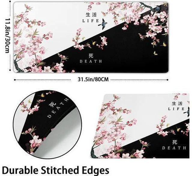 Alt view image 9 of 14 - Black and White Cherry Blossom Gaming Mouse Pad XLExtended Large Mouse Mat Desk Pad Japanese Pink Sakura Death Life Long Non Slip Rubber Base Mice Pad 31.5 X 11.8 Inch
