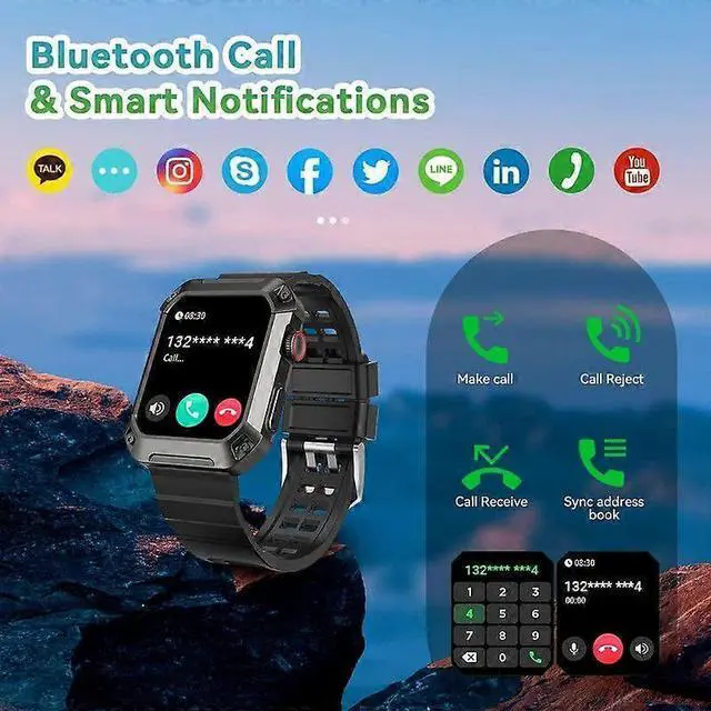 Alt view image 4 of 5 - Deuninker S2 Military Smart Watch: 1.82" Rugged, 5ATM Waterproof, 60-Day Battery for Android & iPhone